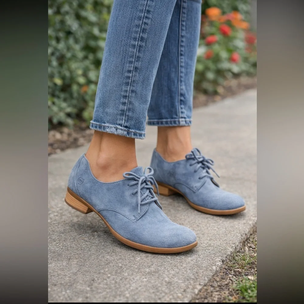 Born Blue Suede Oxford Shoes Women's 7 Leather Preppy‎ Dark Academia
